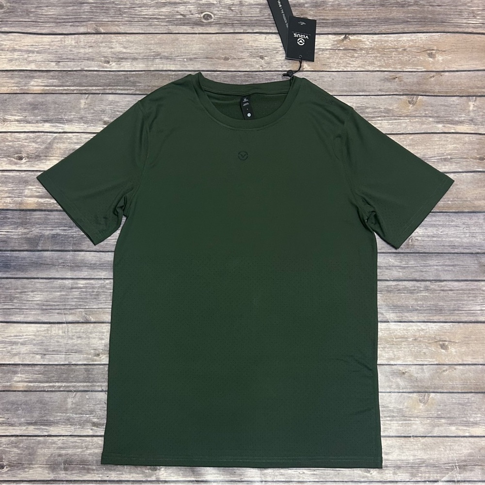 Virus Kombu Green Black Drift Short Sleeve Perforated Tech Athletic T Shirt New